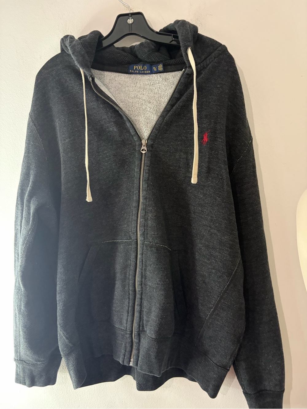 Ralph Lauren Charcoal Gray Zip-Up Hoodie with Red Pony